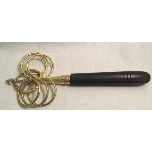 錫杖　真鍮　黒檀柄短寸　中　長さ約２５・７ｃｍ　仏具　六環　短い　棒　取っ手