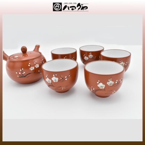常滑焼 茶器セット 朱泥梅絵茶器セット 木箱入り item no.1f309