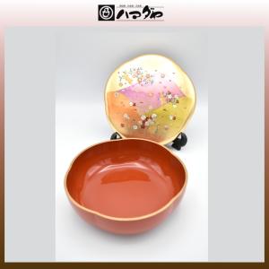 山中塗　菓子器　金箔明日香梅型菓子器　蓋付き item no.1f596｜hamadaya-shokki