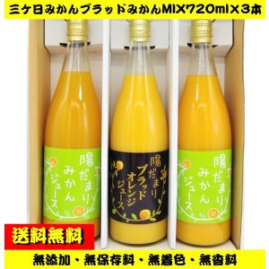 送料無料　三ケ日青島みかん100％ジュース　720ml×2本+三ケ日ブラッドみかん100％ジュース　720ml×1本　計3本
