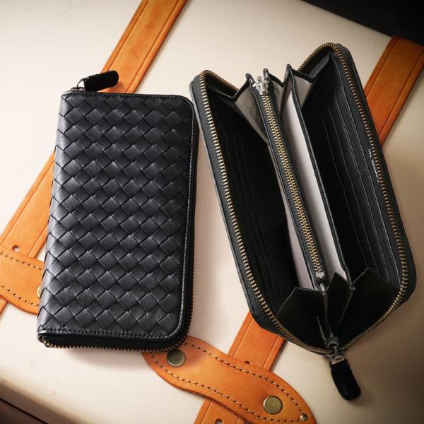 【傳濱野】≪メンズ≫手編みで仕立てるラウンドファスナー長財布　ラム革×イントレチャート Riche ...