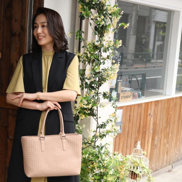 【傳濱野】手編みで仕立てる濱野家のラム革イントレチャートA4トート　Cafune Bourgeon（...