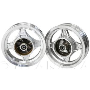 シャリー 4J 前後ホイール10インチ シルバー ディスク ハブ付 4本ハブ用アルミキャストホイール 10インチ2.5J 前後セット 田中商会