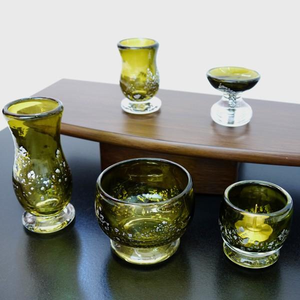 [仏具セット]　五具足　かれん　ガラス5点セット　若草色　　お仏壇・仏具の浜屋