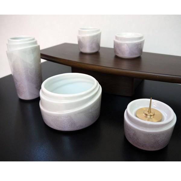 [仏具セット]　五具足　さざなみ　九谷銀彩パープル　５点セット　　お仏壇・仏具の浜屋