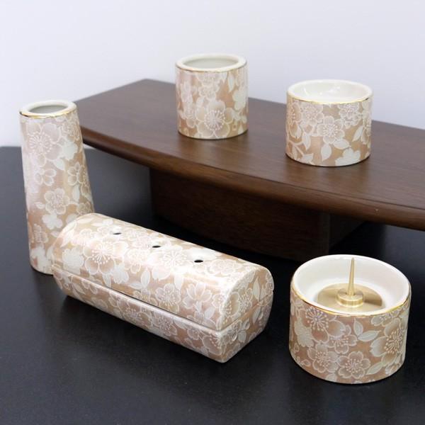 [仏具セット]　五具足　ゆい花　筒型香呂5点セット　シャンパンゴールド 　　お仏壇・仏具の浜屋