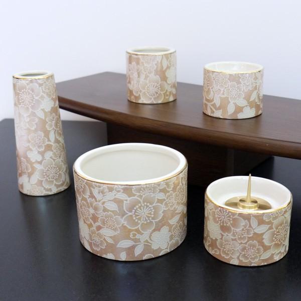 [仏具セット]　五具足　ゆい花　丸型香呂5点セット　シャンパンゴールド  　　お仏壇・仏具の浜屋