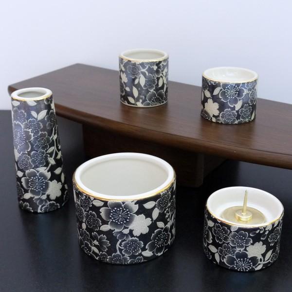 [仏具セット]　五具足　ゆい花　丸型香呂5点セット　ブラックパール   　　お仏壇・仏具の浜屋