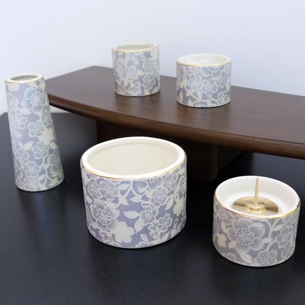 [仏具セット]　五具足　ゆい花　丸型香呂5点セット　藤   　　お仏壇・仏具の浜屋