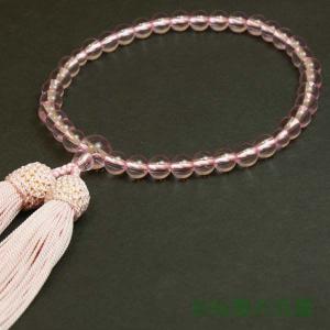 数珠（念珠）　ハリピンク水晶・共仕立　人絹頭付房　女性用１蓮 ●お仏壇・仏具の浜屋