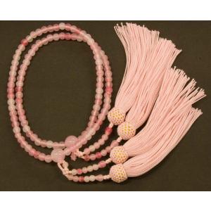 数珠（念珠） 上 新ピンク珊瑚・共仕立 人絹頭付房 女性用2連 ○お