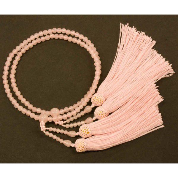 数珠（念珠）　ローズクォーツ・共仕立　人絹頭付房　女性用２連 ●お仏壇・仏具の浜屋