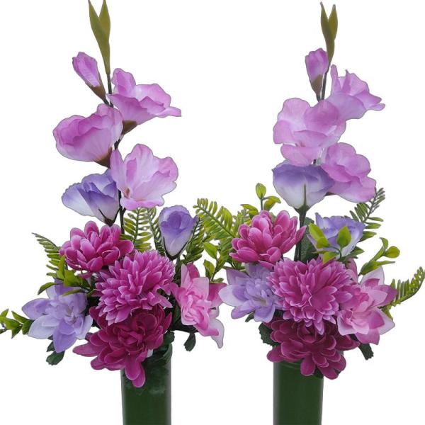 グラジオラスと菊花の華やか仏花 造花 お墓参り お供え お墓の花 一対〈2基セット）C24-63