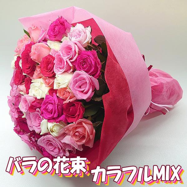 バラ 花束 50本 カラフルミックス カジュアルサイズ お祝い 誕生日 記念日 開店祝い 歓送迎会 ...