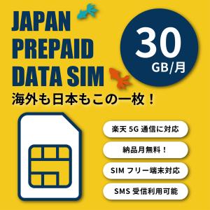 楽天モバイル プリペイド SIMカード 30GB 12ヶ月プリペイドプラン 1年 360日間 楽天回線 au 国際ローミング利用可能 データ通信テレワーク prepaid SIM｜hanabimobile