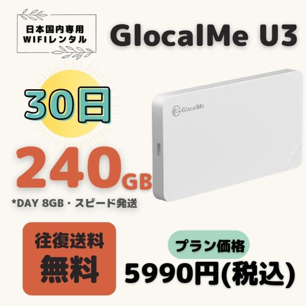 GlocalMe U3 G4PRO 240GB (Day 8GB) /30日　大容量プラン ＷIFI...