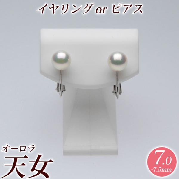 オーロラ天女 花珠真珠 イヤリング（またはピアス） 7.0mm-7.5mm グリーン　商品番号：P9...