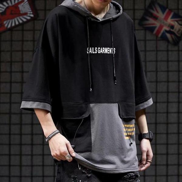 パーカー メンズ 半袖 おしゃれ 夏パーカー 半袖パーカー フード付き カジュアル 夏 涼しい 通気...