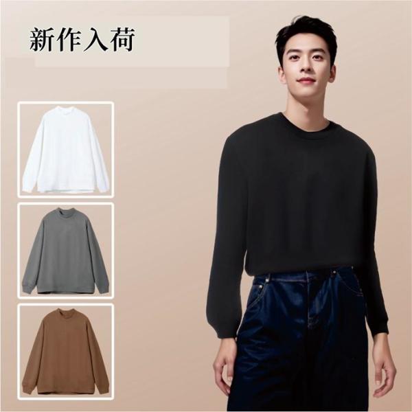 トレーナー 長袖 メンズ クルーネック プルオーバー Tシャツ 微起毛 厚手 防寒 無地 ロゴ トッ...