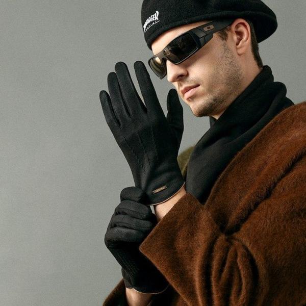 手袋 スエード調 グローブ メンズ 裏起毛 5本指 スマホ対応 タッチパネル 通勤 通学 学生 男子...