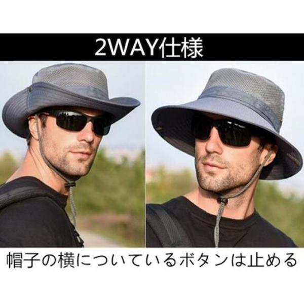 帽子 メンズ メッシュ サファリハット アウトドア つば広 あご紐付き 日除け 釣り ゴルフ 農作業...