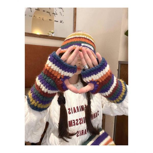 ニット グローブ 指なし手袋 ハンドウォーマー スマホ対応 花柄 リーフ編み ショート フェイクファ...