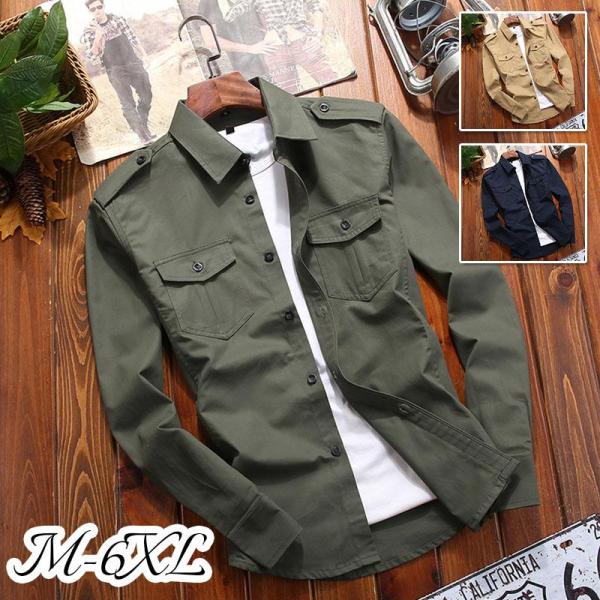 ミリタリーシャツ メンズ シャツ 長袖 開襟 カジュアルシャツ ワークシャツ ミリタリー アウトドア...