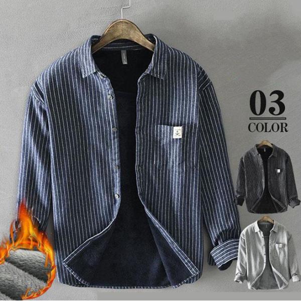 シャツ メンズ ネルシャツ 裏起毛 厚手 裏ボア ストライプ アウター インナー トップス 防寒 お...
