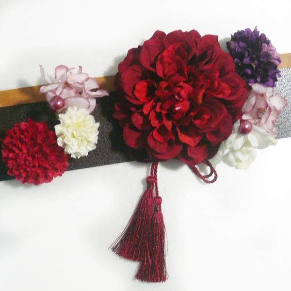 髪飾り 成人式 卒業式 結婚式 花 ダリアreとデルフィ菊房付 赤白紫ピンク 振袖 袴 浴衣 和装 ...