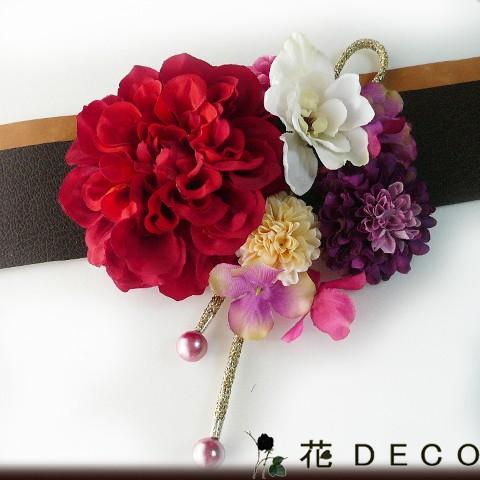 花 髪飾り ダリアrとデルフィ紐付き 赤　成人式 振袖 結婚式 卒業式 袴 かんざし