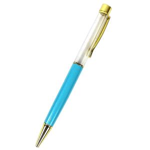 日限定07 ハーバリウムボールペン 金クリップ スカイブルー ラメ付き ハーバリウム ボールペン ボールペン