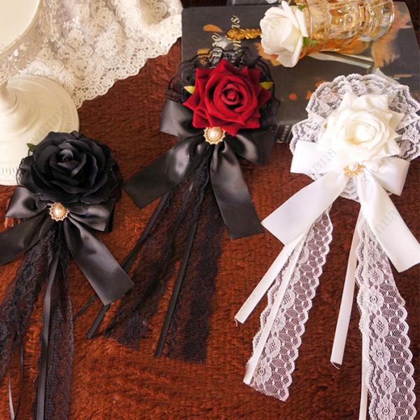 h9#ロリータ 髪飾り 日本国内 当日発送 ヘアアクセサリー 薔薇 リボン 暗黒系 クリップ Lol...