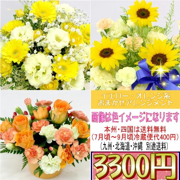 誕生日　記念日　お祝い　イエロー・オレンジ系のおまかせアレンジメント3,300円