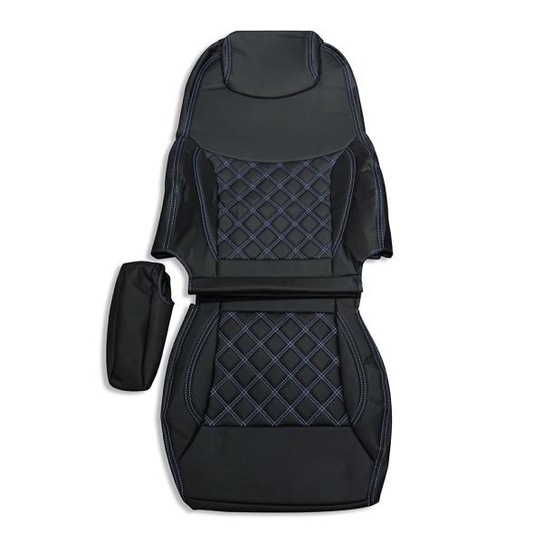 日野 NEW プロフィア シートカバー 艶無し 黒 運転席 ダイヤモンド ブルー ステッチ AP-C...