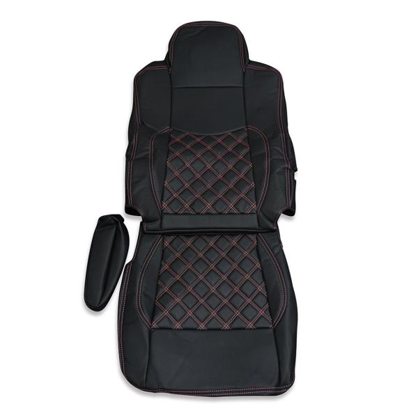 三菱ふそう スーパーグレート シートカバー 艶無し 黒 運転席用ダイヤモンドレッドステッチ AP-C...