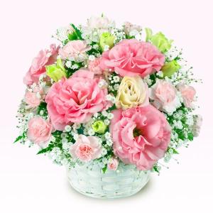 ５月のおすすめ ピンク系のお花が中心のアレンジメントメッセージカード無料  511028 生花 フラワーギフト 誕生日プレゼント 宅配 花
