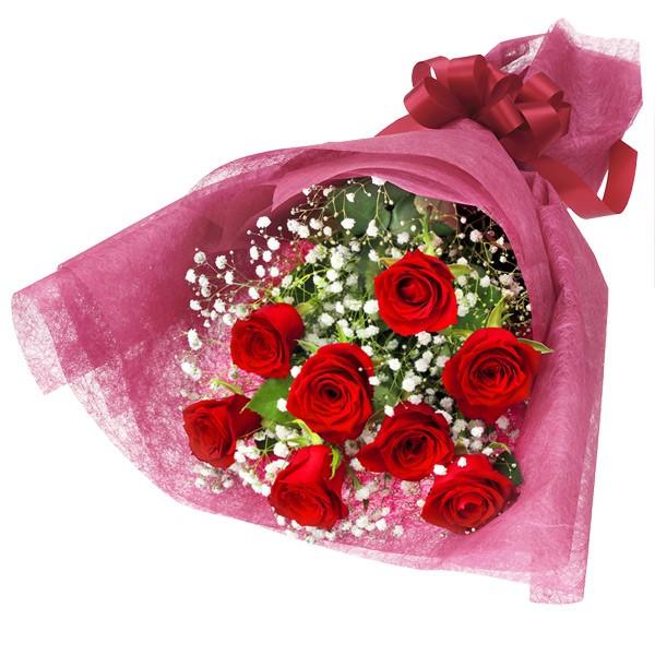 花束 - 512194（赤バラとかすみ草の花束） 花キューピット商品