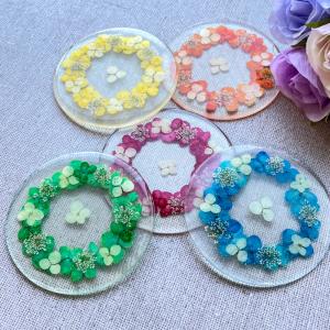 ハンドメイド 花飾り コースターセット ハンドメイドのフラワーコースター【デザインC (5個セット) 】 ギフト