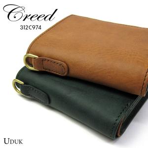 Creed 二つ折り財布 UDUK 312c974 L字ファスナー キャメル グリーン 牛革 本革 無地 シンプル 大人 ビジネス カジュアル 男性 メンズ プレゼント｜hanakura-kaban