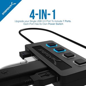 Sabrent USB 3.0 ブルーLEDハブ 4ポート、個別スイッチ付き(HB-UM43)
