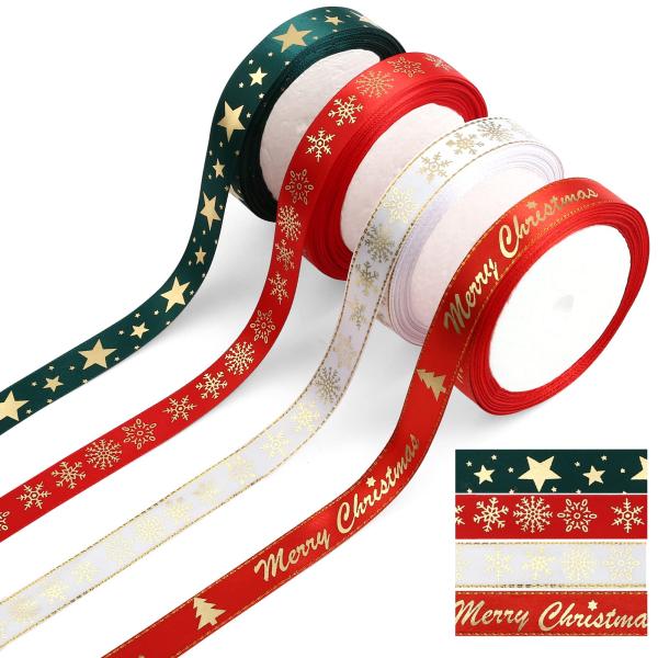 LIHAO クリスマス リボン ラッピング 4巻き 40Ｍ入 クリスマスプレゼント 飾り