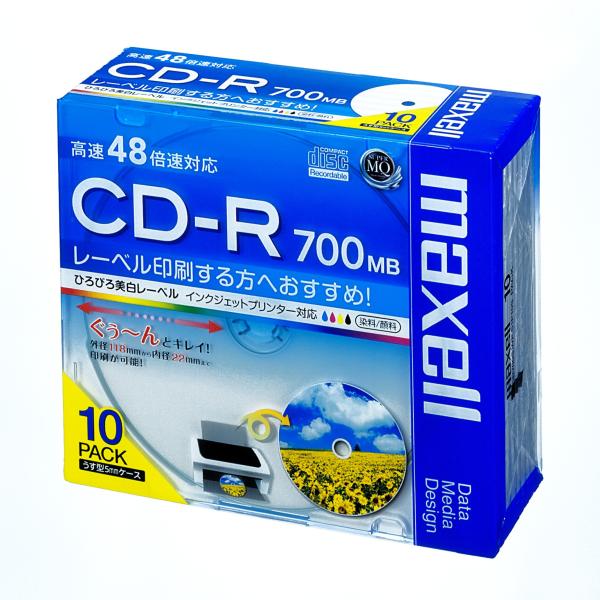 maxell データ用 CD-R 700MB 48倍速対応 インクジェットプリンタ対応ホワイト(ワ