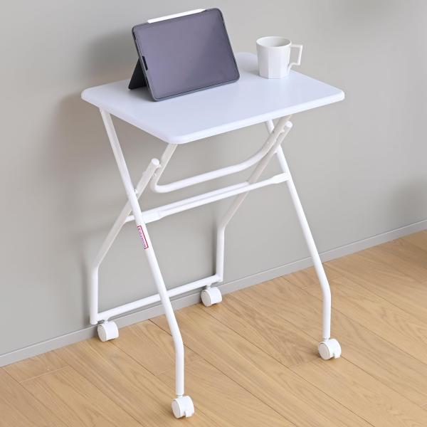 山善(YAMAZEN) テーブル ミニ 折りたたみ キャスター付き デスク 重ねて収納でき