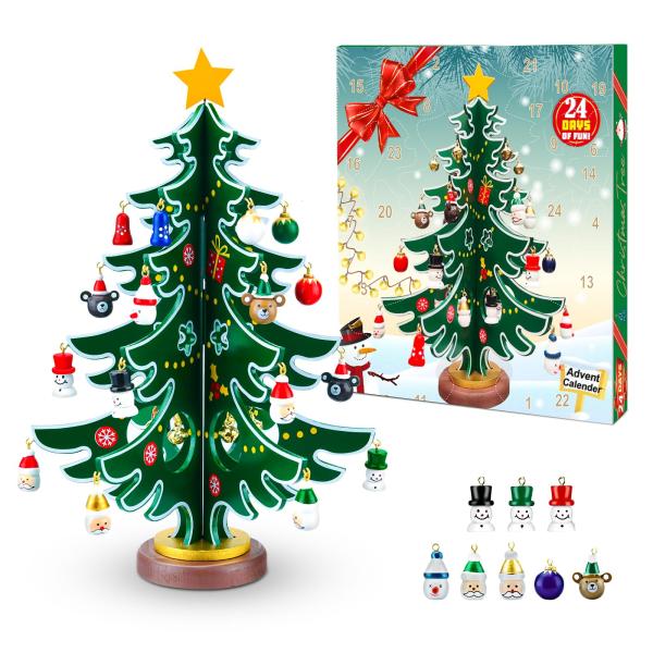 Dalugo アドベントカレンダー 2025 クリスマスツリー 卓上 木製 24個オーナメン
