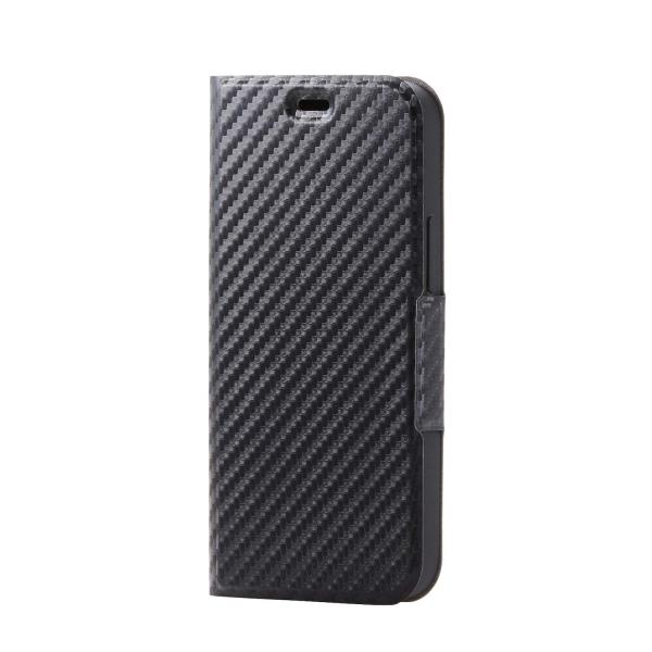 エレコム iPhone 12 mini ケース Qi充電対応 ソフトレザー 薄型 磁石付 カーボン