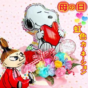 母の日 スヌーピー リトルミィ レインボーカーネーション バスケット バルーン 生花アレンジメント