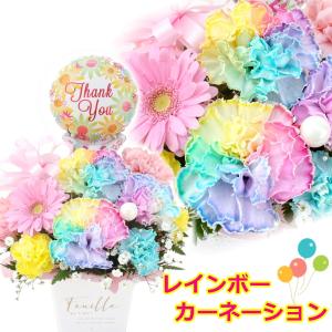 生花 ギフト プレゼント レインボーカーネーション お花 バルーン お誕生日 開店祝い アレンジ｜バルーン電報 花ギフト 花模様