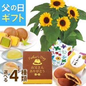 父の日 花 2026 プレゼント ギフト ひまわり 鉢植え 花とスイーツ セット 花 文明堂 カステラ どら焼き 詰合せ 吉野の葛餅