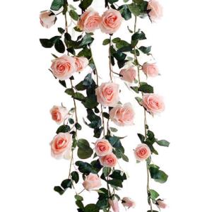Kugusa バラ ガーランド 造花 シルク フラワー 装飾 インテリア スワッグ パーティー (ピンク)｜hananooo