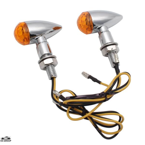 【並行輸入品】 バイク メッキ+アンバー オレンジ レンズ LED ウィンカー インジケータ― アン...
